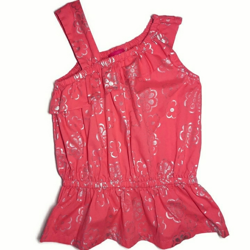 PENNY M Off Shoulder Ruffled Metallic Print Top Girls Size 5 6 Coral